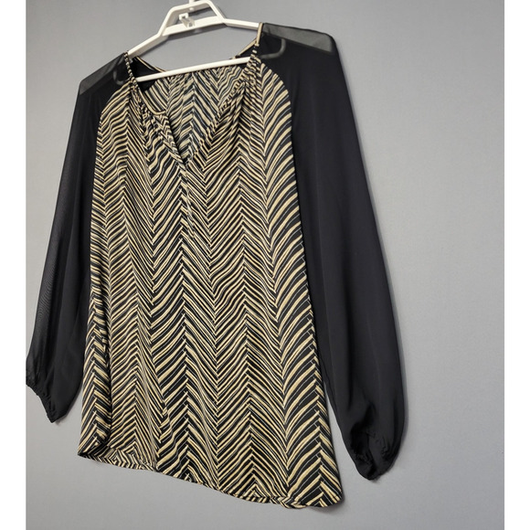 Windsor Blouse Womens Medium Chevron Stripe Sheer Sleeve Boho Top Shirt - Picture 2 of 9